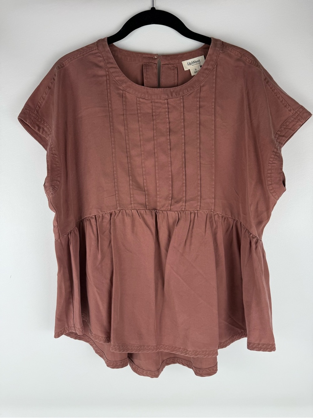 UpWest Lyocell Pintuck Peplum Blouse S Dusty Rose